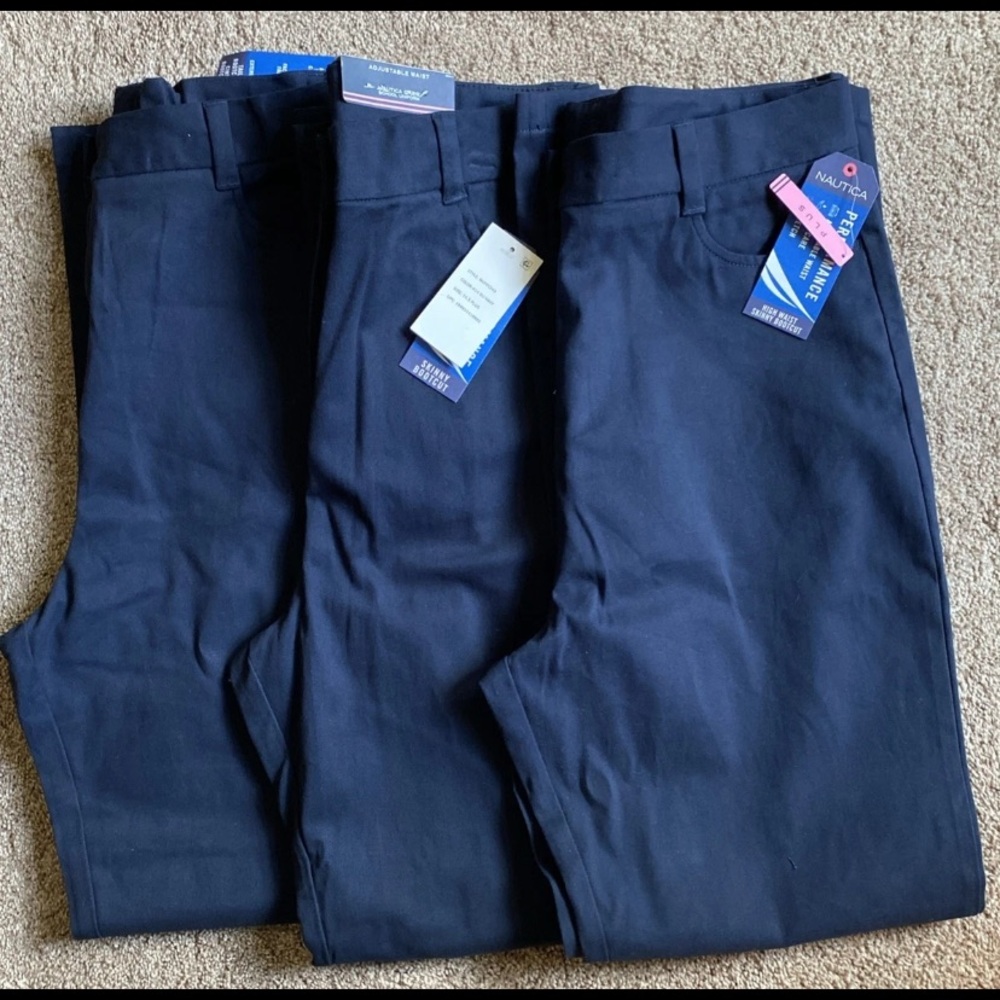 Nautica Girls School Uniform Size 14.5P High Waist Skinny Bootcut Navy. Set Of 3